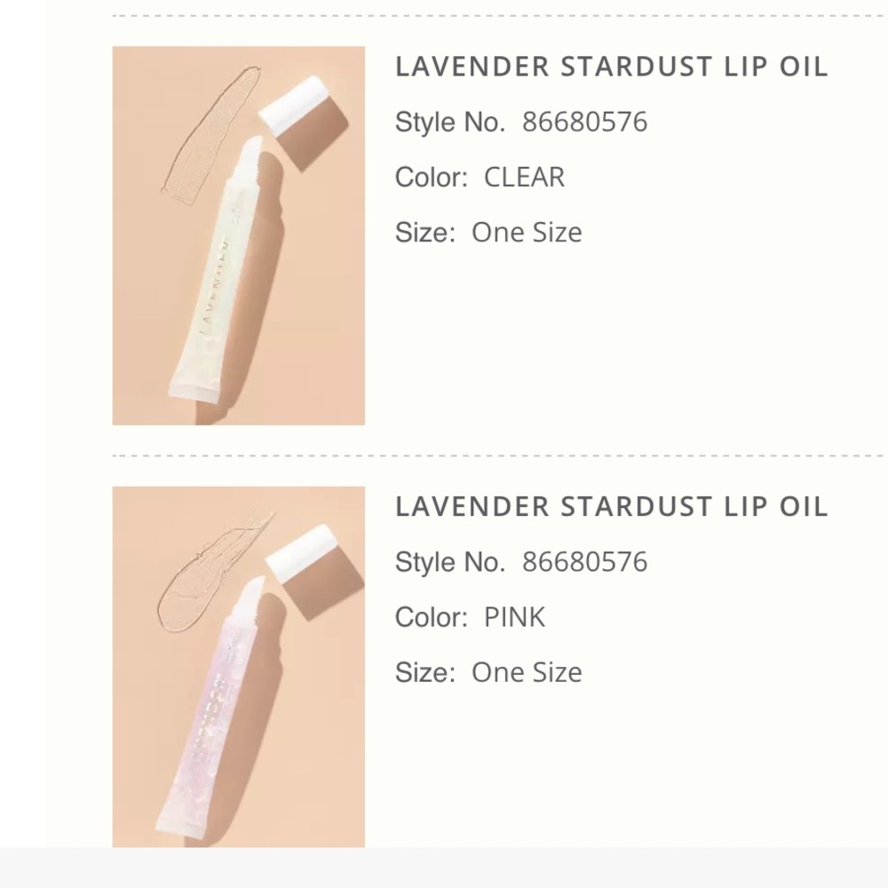 Anthropologie 2 lip oils Lavender Stardust New